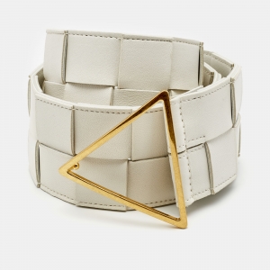 Bottega Veneta White Intrecciato Leather Triangle Wide Belt 75CM