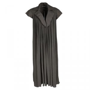 Pre Owned Bottega Veneta Grey Draped Collar Detail Crinkled Dress S