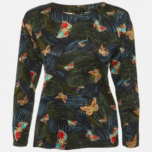 Pre Owned بلوزة بوتيغا فينيتا كريب مطبوعة أسود/أخضر مقاس صغير 