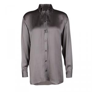Bottega Veneta Grey Long Sleeve Silk Shirt S