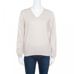 Bottega Veneta Cream Textured Wool V-Neck Sweater XL