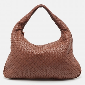 Pre Owned Bottega Veneta Brown Intrecciato Leather Large Veneta Hobo