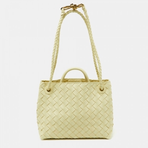 Pre Owned Bottega Veneta Yellow Intrecciato Leather Small Andiamo Tote