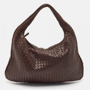 Pre Owned Bottega Veneta Brown Intrecciato Leather Large Veneta Hobo