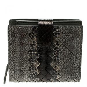 Pre Owned Bottega Veneta Grey/Black Python Irish Mini Compact Wallet