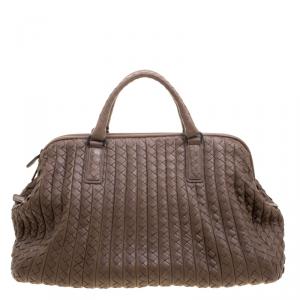 Pre Owned Bottega Veneta Beige Intrecciato Leather New Bond Satchel