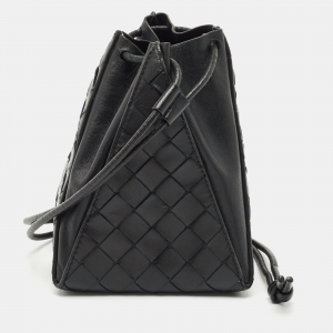 Bottega Veneta Black Intrecciato Leather Mini Knot Bucket Clutch Bag