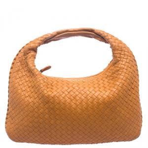 Pre Owned Bottega Veneta Orange Intrecciato Leather Small Hobo