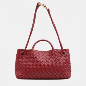 Bottega Veneta Red Lambskin Intrecciato East West Andiamo Top Handle Bag