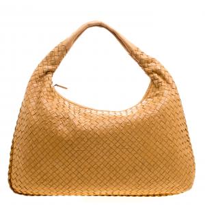 Pre Owned Bottega Veneta Tan Embossed Intrecciato Leather Veneta Hobo