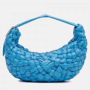 Bottega Veneta Blue Paper Calfskin Intrecciato Banana Hobo Bag