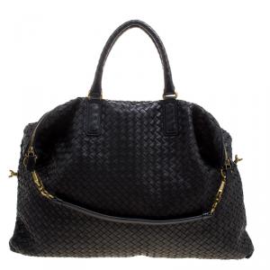 Pre Owned Bottega Veneta Black Intrecciato Nappa Leather Convertible Tote