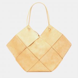 Bottega Veneta Beige Maxi Suede Intrecciato Flower Basket Tote