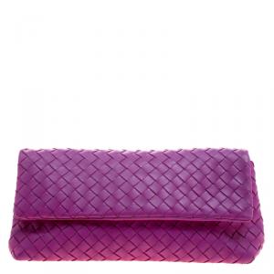 Pre Owned Bottega Veneta Ametiste Intrecciato Nappa Leather Flap Clutch