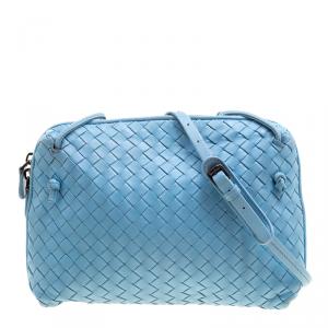 Pre Owned Bottega Veneta Light Blue Intrecciato Nappa Leather Crossbody Bag