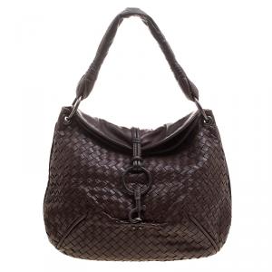 Pre Owned Bottega Veneta Brown Intrecciato Leather Hook Clasp Hobo