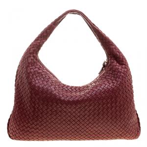 Pre Owned Bottega Veneta Burgundy Intrecciato Leather Hobo