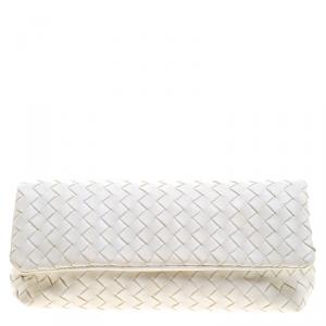 Pre Owned Bottega Veneta White Intrecciato Leather Clutch