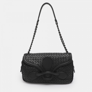 مملوكة مسبقًا حقيبة كتف بوتيغا فينيتا ريالتو جلد ثعبان أسود وأصفر