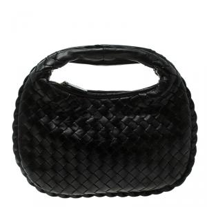 Pre Owned Bottega Veneta Black Intrecciato Leather Mini Hobo
