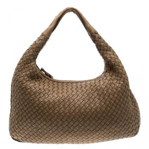 Pre Owned Bottega Veneta Brown Intrecciato Stitched Nappa Leather Medium Veneta Hobo 