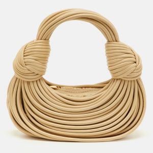 Pre Owned Bottega Veneta Double Knot Mini Beige Leather Hobo