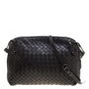 Pre Owned Bottega Veneta Black Intrecciato Leather Crossbody Bag