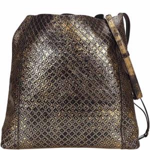 Pre Owned Bottega Veneta Black Gold Leather Intrecciomirage  Shoulder Bag