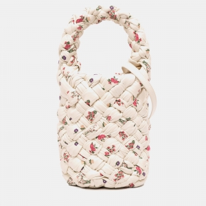 Pre Owned حقيبة بوتيغا فينيتا كاليميرو دلو جلد مطبوع بالأزهار الصغيرة الأبيض إنتريتشياتو