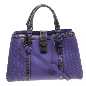 Pre Owned Bottega Veneta Purple Intrecciato Leather Roma Tote