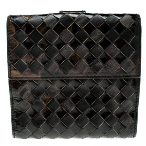Pre Owned Bottega Veneta Black/Gold Intrecciato Leather Wallet