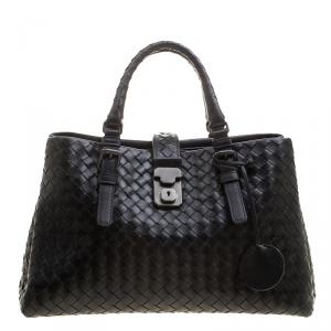 Pre Owned Bottega Veneta Black Intrecciato Leather Small Roma Tote