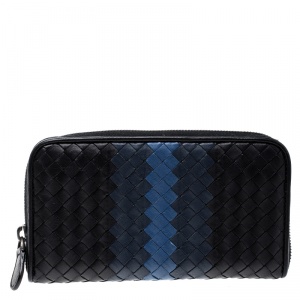Pre Owned Bottega Veneta Multicolor Intrecciato Nappa Leather Zip Wallet