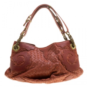 Pre Owned Bottega Veneta Copper Intrecciato Leather Shoulder Bag