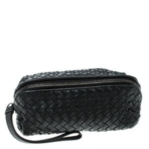 Bottega Veneta Black Intrecciato Leather Pouch