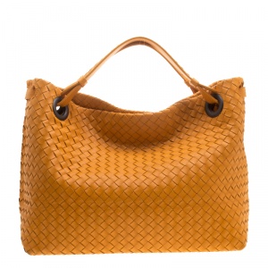 Pre Owned Bottega Veneta Orange Intrecciato Leather Bella Tote