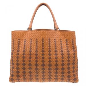 Pre Owned Bottega Veneta Orange Intrecciato Leather Limited Edition Shopper Tote