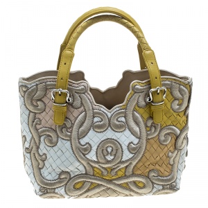 Pre Owned Bottega Veneta Multicolor Intrecciato Embroidered Leather Limited Edition 141/300 Tote