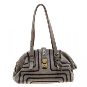 Pre Owned Bottega Veneta Beige Canvas and Leather Trims Satchel