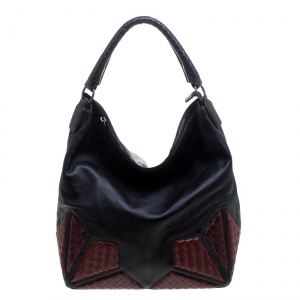 Pre Owned Bottega Veneta Black/Red Intrecciato Leather Hobo