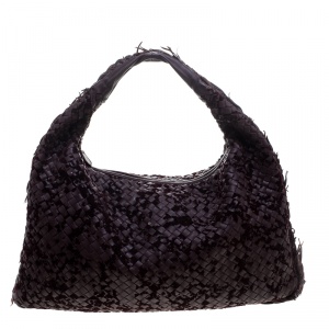 Pre Owned Bottega Veneta Burgundy Leather Intrecciato Velvet Speckled Hobo