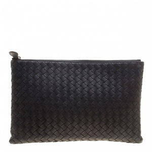 Bottega Veneta Black Intrecciato Leather Pouch