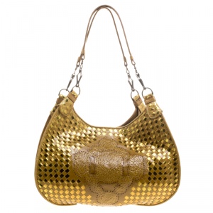 Pre Owned Bottega Veneta Metallic Gold Intrecciato Leather Limited Edition 045/300 Hobo
