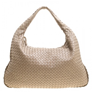Pre Owned Bottega Veneta Light Beige Intrecciato Leather Hobo