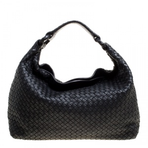 Pre Owned Bottega Veneta Black Intrecciato Leather Hobo
