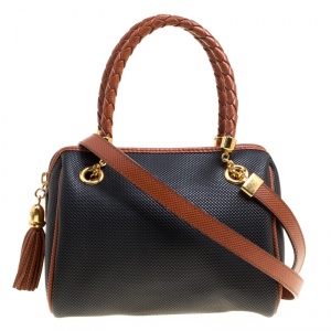 Pre Owned Bottega Veneta Black/Brown PVC and Leather Braided Handle Crossbody Bag