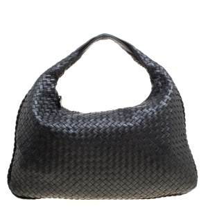 Pre Owned Bottega Veneta Black Intrecciato Leather Veneta Hobo