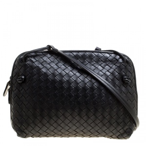 Pre Owned Bottega Veneta Black Intrecciato Nappa Leather Crossbody Bag