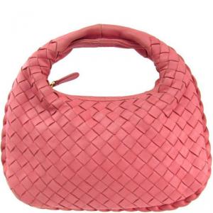 Pre Owned Bottega Veneta Pink Intrecciato Leather Mini Veneta Hobo