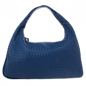 Pre Owned Bottega Veneta Blue Woven Leather Hobo